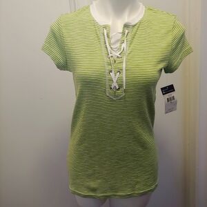 NWT Chaps green and white striped t-shirt